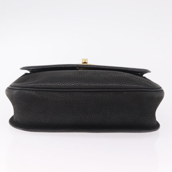 CELINE Shoulder Bag Leather Black Gold Auth 206882
