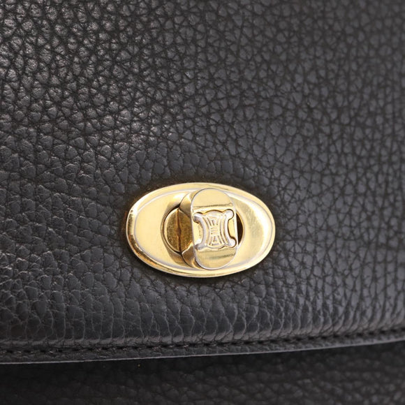 CELINE Shoulder Bag Leather Black Gold Auth 206882