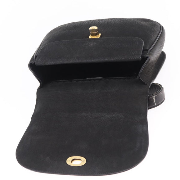 CELINE Shoulder Bag Leather Black Gold Auth 206882