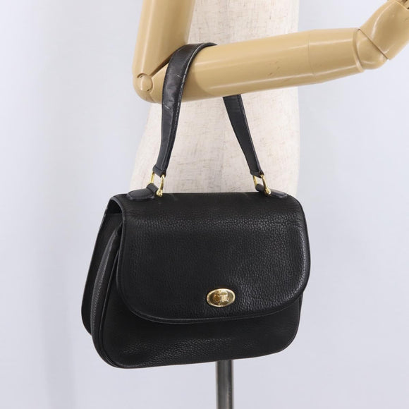 CELINE Shoulder Bag Leather Black Gold Auth 206882