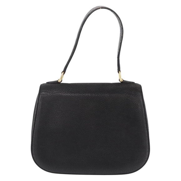 CELINE Shoulder Bag Leather Black Gold Auth 206882