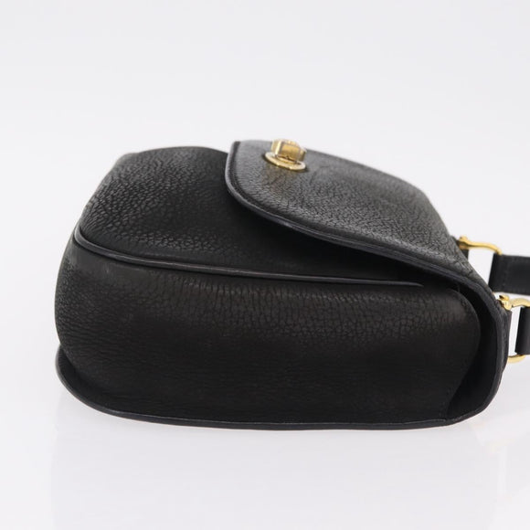 CELINE Shoulder Bag Leather Black Gold Auth 206882