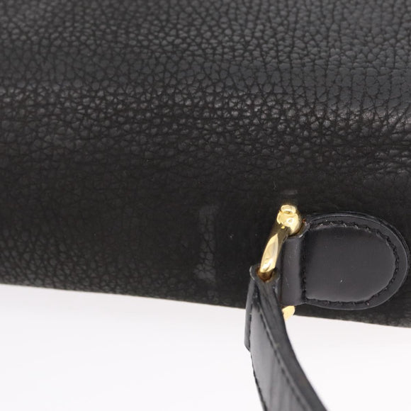 CELINE Shoulder Bag Leather Black Gold Auth 206882
