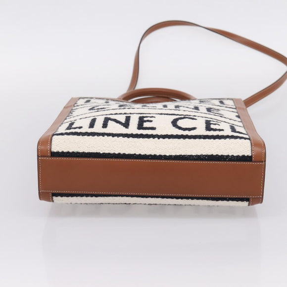 CELINE Small Vertical Cabas Hand Bag Canvas 2way Ivory Gold Auth 206883M