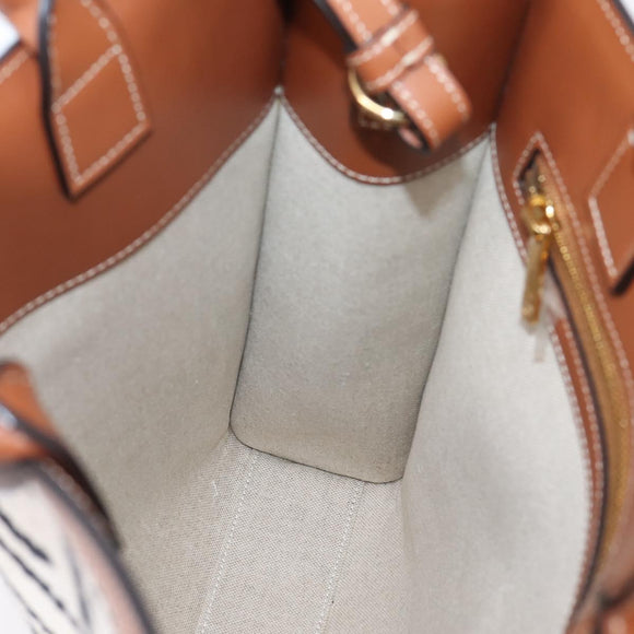 CELINE Small Vertical Cabas Hand Bag Canvas 2way Ivory Gold Auth 206883M