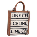CELINE Small Vertical Cabas Hand Bag Canvas 2way Ivory Gold Auth 206883M-1