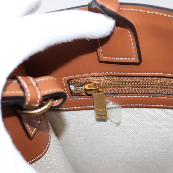 CELINE Small Vertical Cabas Hand Bag Canvas 2way Ivory Gold Auth 206883M
