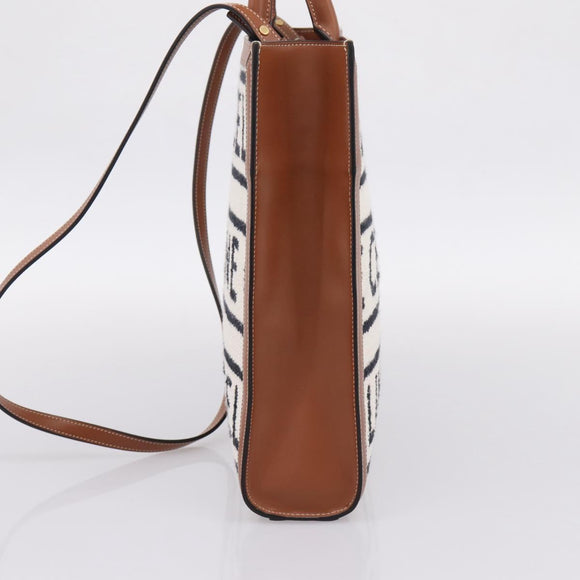 CELINE Small Vertical Cabas Hand Bag Canvas 2way Ivory Gold Auth 206883M