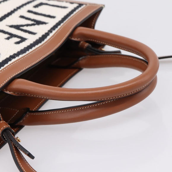 CELINE Small Vertical Cabas Hand Bag Canvas 2way Ivory Gold Auth 206883M