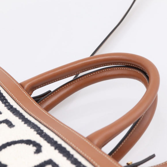 CELINE Small Vertical Cabas Hand Bag Canvas 2way Ivory Gold Auth 206883M