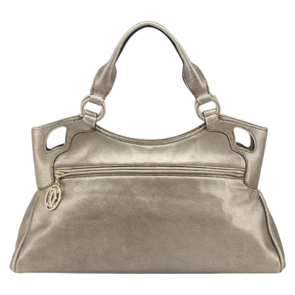 Cartier Marcello Hand Bag Leather Gold Auth 206884A