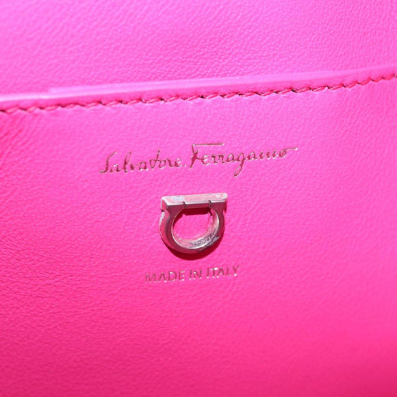Salvatore Ferragamo Gancini Shoulder Bag Leather Pink Silver Auth 206885A