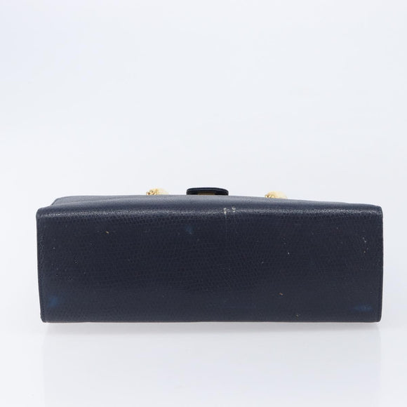 FENDI Hand Bag Leather Navy Gold Auth 206886