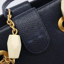 FENDI Hand Bag Leather Navy Gold Auth 206886-19