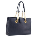 FENDI Hand Bag Leather Navy Gold Auth 206886-1