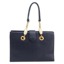 FENDI Hand Bag Leather Navy Gold Auth 206886-2