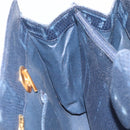 FENDI Hand Bag Leather Navy Gold Auth 206886-22