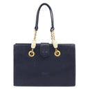 FENDI Hand Bag Leather Navy Gold Auth 206886-3