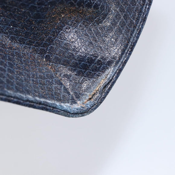 FENDI Hand Bag Leather Navy Gold Auth 206886