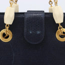 FENDI Hand Bag Leather Navy Gold Auth 206886-4