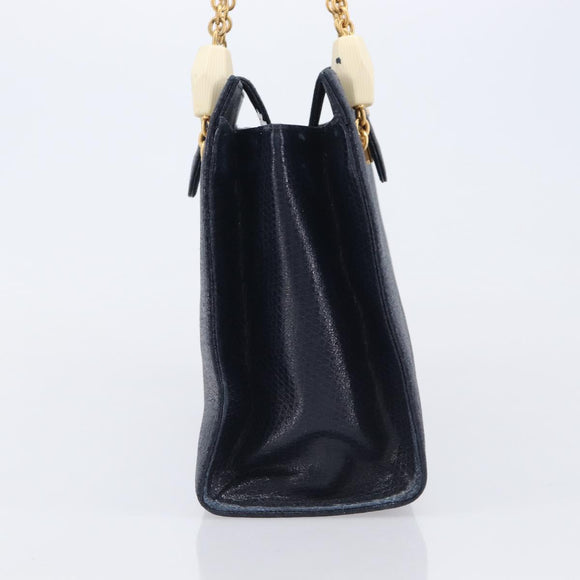FENDI Hand Bag Leather Navy Gold Auth 206886