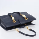 FENDI Hand Bag Leather Navy Gold Auth 206886-8