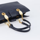 FENDI Hand Bag Leather Navy Gold Auth 206886-9