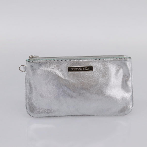 Tiffany & Co. Hand Bag Leather Silver Auth 206887A