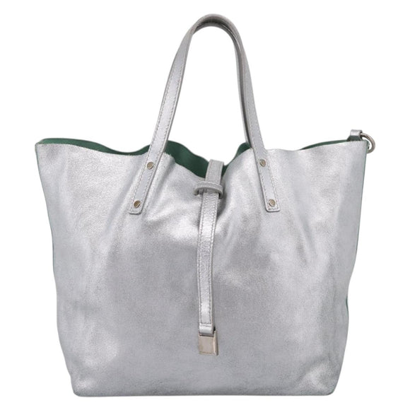 Tiffany & Co. Hand Bag Leather Silver Auth 206887A