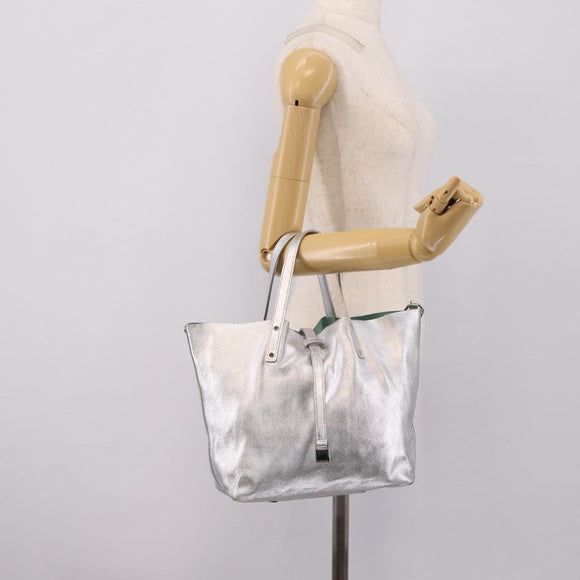 Tiffany & Co. Hand Bag Leather Silver Auth 206887A