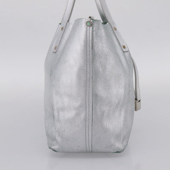 Tiffany & Co. Hand Bag Leather Silver Auth 206887A