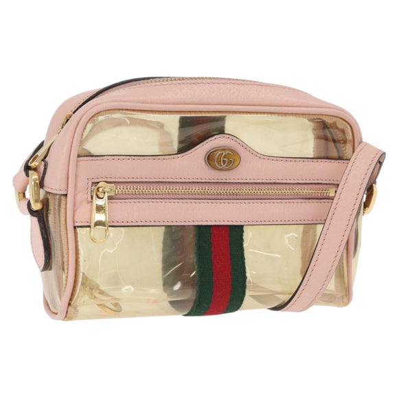 GUCCI Web Sherry Line Shoulder Bag Vinyl Clear Gold 517350 Auth 206888
