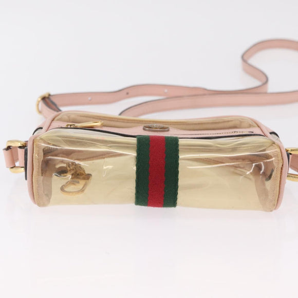 GUCCI Web Sherry Line Shoulder Bag Vinyl Clear Gold 517350 Auth 206888