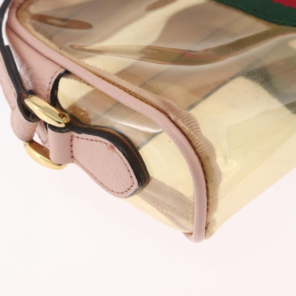 GUCCI Web Sherry Line Shoulder Bag Vinyl Clear Gold 517350 Auth 206888