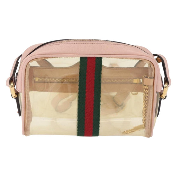 GUCCI Web Sherry Line Shoulder Bag Vinyl Clear Gold 517350 Auth 206888