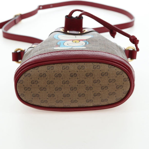 GUCCI Micro GG Doraemon Shoulder Bag PVC Beige Gold Tone 647801 Auth 206889M
