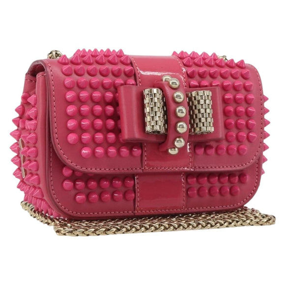 Christian Louboutin Chain Shoulder Bag Leather Pink Gold Auth 206890A