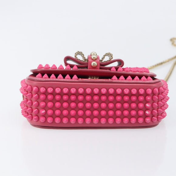 Christian Louboutin Chain Shoulder Bag Leather Pink Gold Auth 206890A