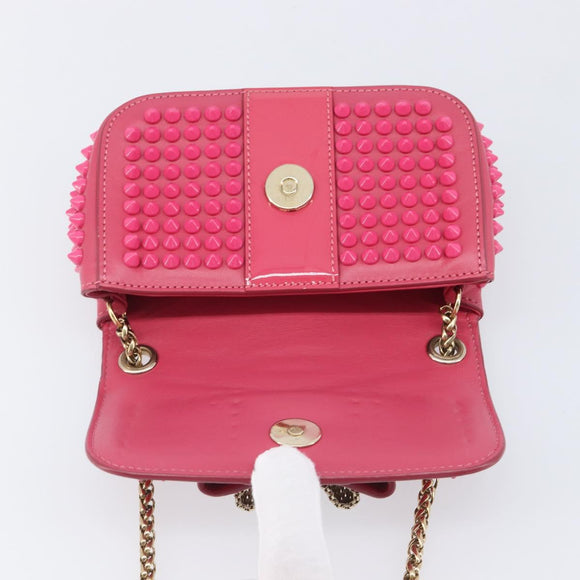 Christian Louboutin Chain Shoulder Bag Leather Pink Gold Auth 206890A
