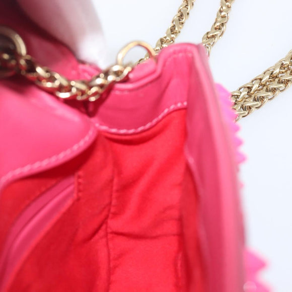 Christian Louboutin Chain Shoulder Bag Leather Pink Gold Auth 206890A