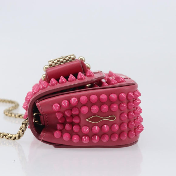 Christian Louboutin Chain Shoulder Bag Leather Pink Gold Auth 206890A
