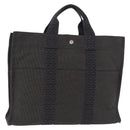 HERMES Her Line MM Hand Bag Canvas Gray Silver Auth 206892A-1