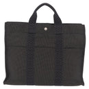 HERMES Her Line MM Hand Bag Canvas Gray Silver Auth 206892A-2