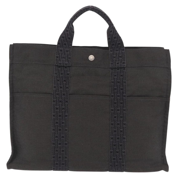HERMES Her Line MM Hand Bag Canvas Gray Silver Auth 206892A