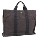 HERMES Her Line MM Hand Bag Canvas Gray Silver Auth 206893-1