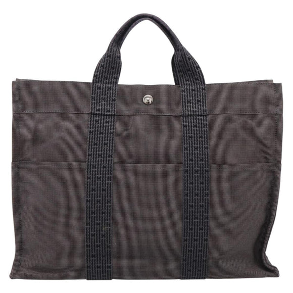 HERMES Her Line MM Hand Bag Canvas Gray Silver Auth 206893
