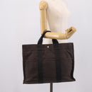 HERMES Her Line MM Hand Bag Canvas Gray Silver Auth 206893-20