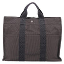 HERMES Her Line MM Hand Bag Canvas Gray Silver Auth 206893-2