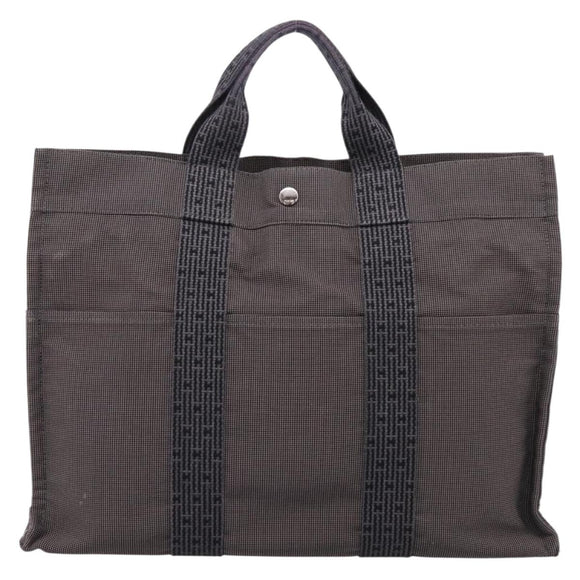 HERMES Her Line MM Hand Bag Canvas Gray Silver Auth 206893