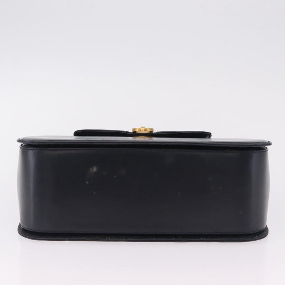 GUCCI Shoulder Bag Leather Navy Gold Auth 206895